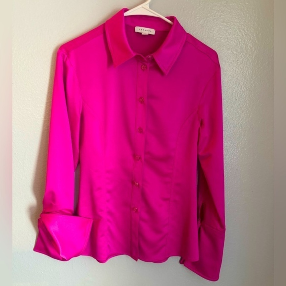 Topshop Bright Pink Button-Up Women's Top Size 4